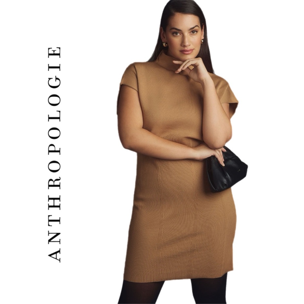 Anthropologie Mock-Neck Cap-Sleeve Mini Dress
